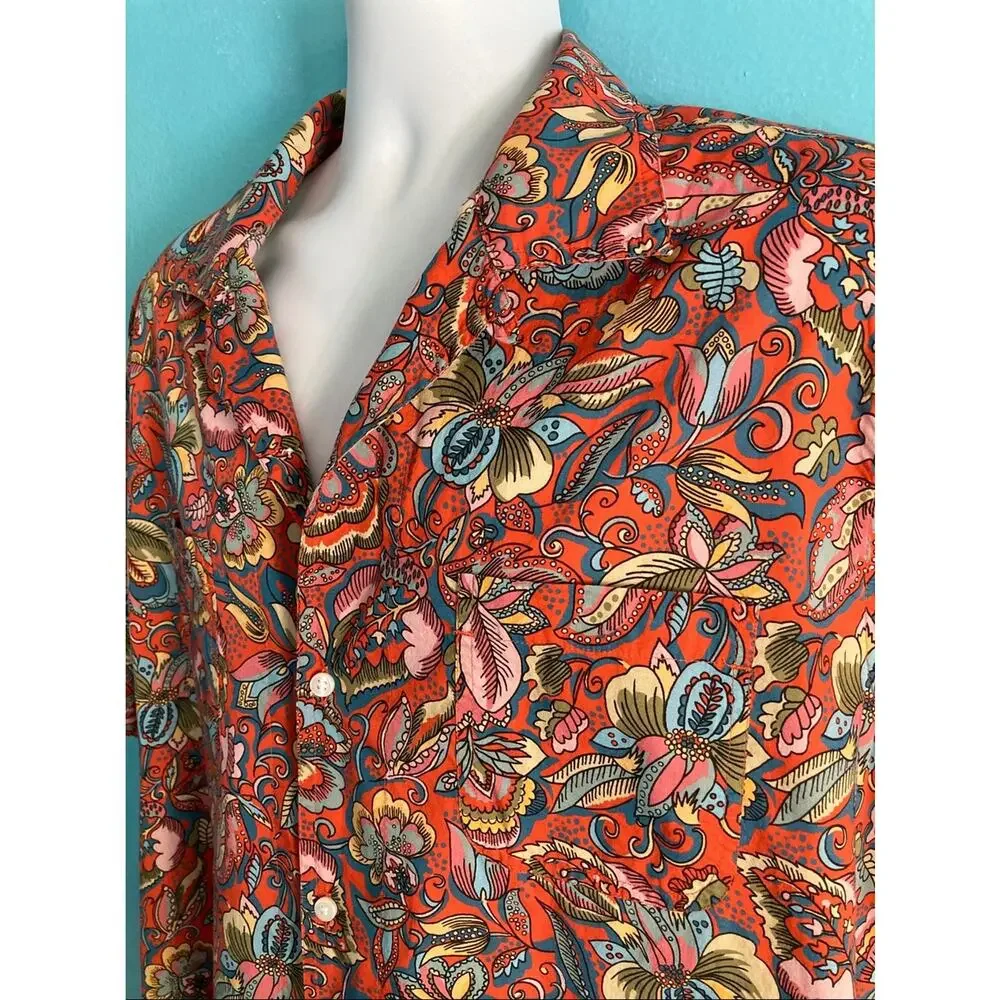 J. Crew With Liberty of London Mens Size XL Red Floral Print Summer Cotton Shirt